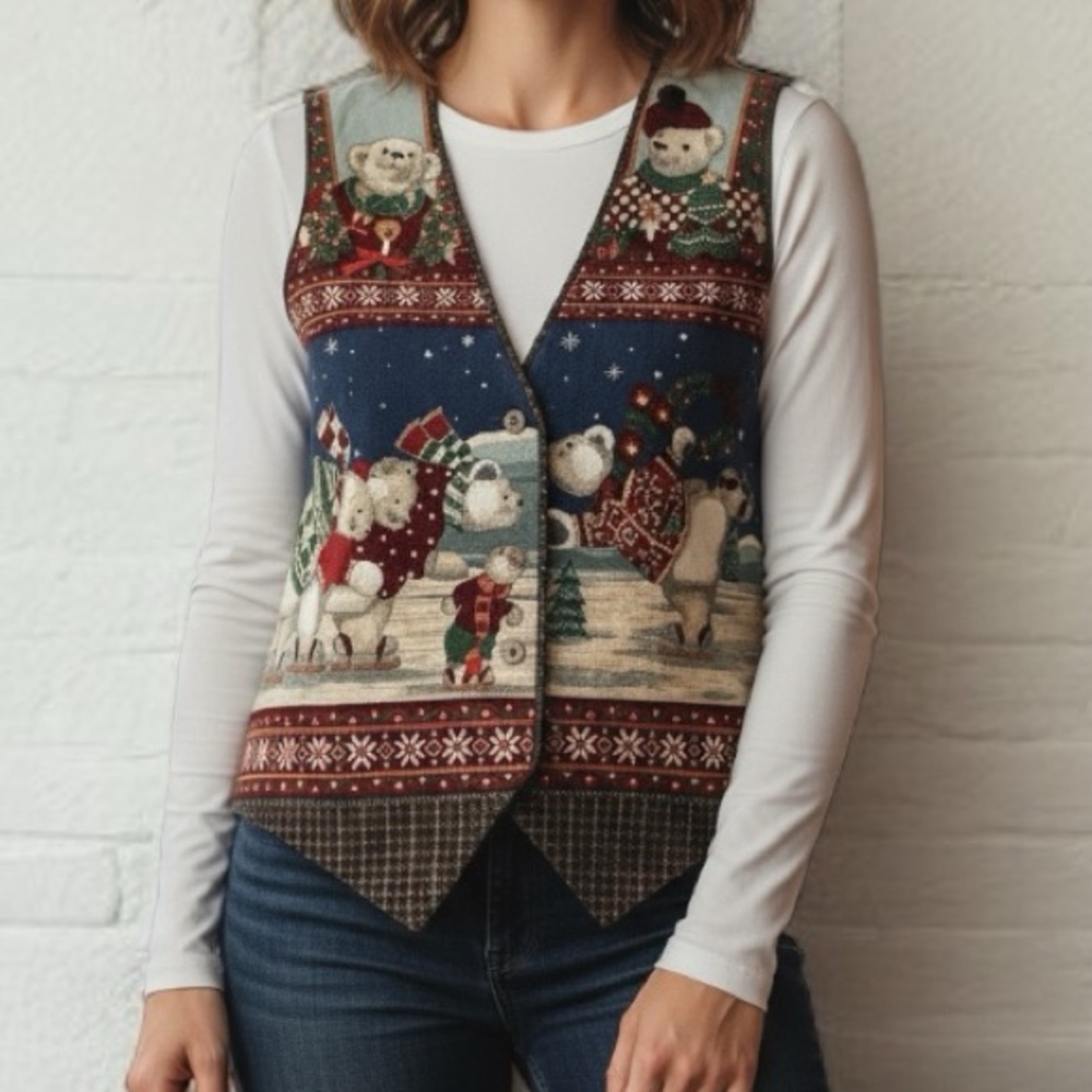 Vintage 90’s Handmade Quilted 3-D Polar Bear Christmas Vest